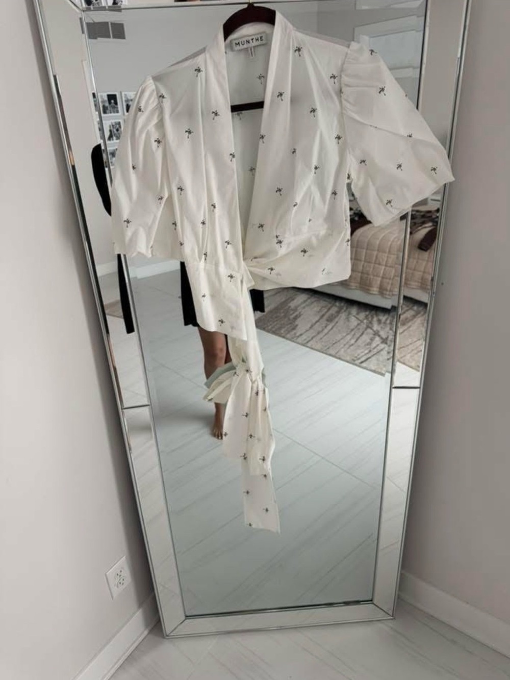 Munthe White Wrap Tie Blouse with Delicate Embroidery